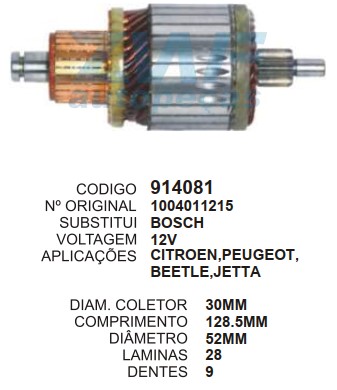 9151/914081 IND. PART. BOSCH CITROEN/JETTA 12V C128.5 D52 9D ZWF