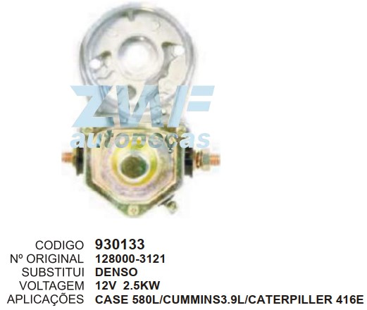 930133 MANCAL PARTIDA C/RELE DENSO CASE 580L/CUMMINS 3.9L/CAT 416E 12V 2.5KW DIR.