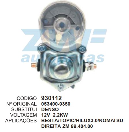 930112 MANCAL PARTIDA C/RELE DENSO BESTA/TOPIC/HILUX3.0/KOMATSU 12V 2.2KW DIR.