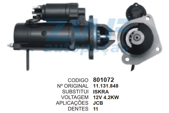 801072 MOTOR DE PARTIDA ISKRA JCB 12V 4.2 KW 11D