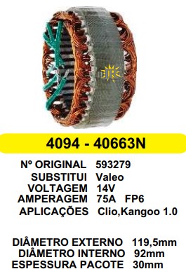 4094 EST. VALEO E119.5 I92 CLIO/KANGOO 6FP 75A 12V