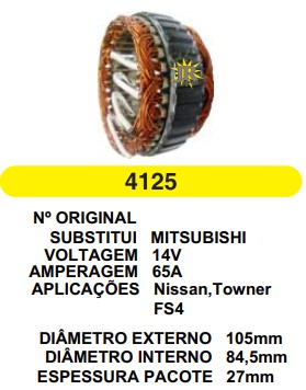 4125 EST. MITSUBISHI E105 I84.5 TOWNER/NISSAN FS4 65A 12V (SUB. 4039 )