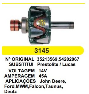 3145 ROTOR LUCAS JOHN DEERE 45A 14V C156,6 D83 S/V