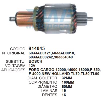 9029/914045 IND. PART. BOSCH CARGO/NEW HOLLAND 12V C169 D60 16D ZWF