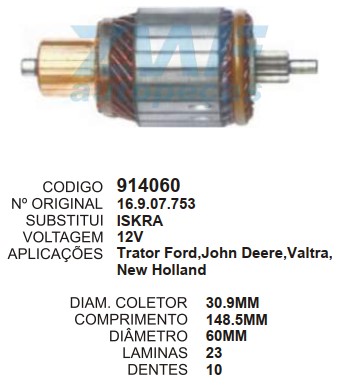 9089/914060 IND. PART. ISKRA VALTRA/J.DEERE 12V C148.5 D60 10D ZWF 