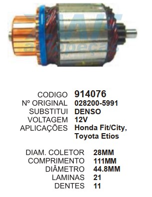 9087/914076 IND. PART. DENSO HONDA MAIOR 12V C111.5 D44.7 11D ZWF