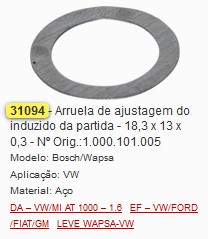 GB31094 ARRUELA DE ACO PART. AJ.INDUZIDO BOSCH 1.6/1.8/VW (C/50) 18X13X0.3