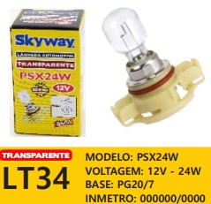 LAMPADA H16 12V 24W SKYWAY LT34 COMUM (PEUGEOT)