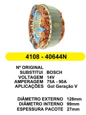 4108 EST. BOSCH E128 I99 VW GOL G5 1.0 I99 X L27 6P2F 90A 12V