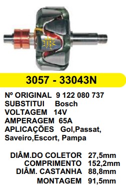 9122080751/JR3057 ROTOR BOSCH GOL PLUS C152.2 D88.8 S/V