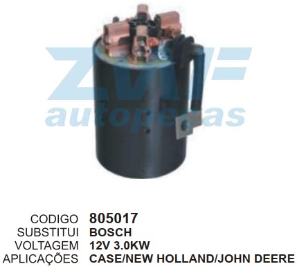 805017 BOBINA NA CARCACA BOSCH 12,1 CASE/N.HOLLAND/J.DEERE C/PE 12V