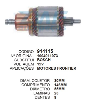 9160/914115 IND. BOSCH FRONTIER C146 D55 09D 12V ZWF