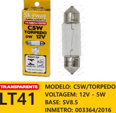 LAMPADA TORPEDO 12V 36MM 5W SKYWAY LT41
