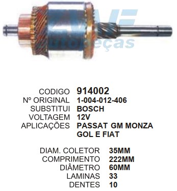 914002 IND. PART. BOSCH MONZA 1.6 12V C221 D60 10D