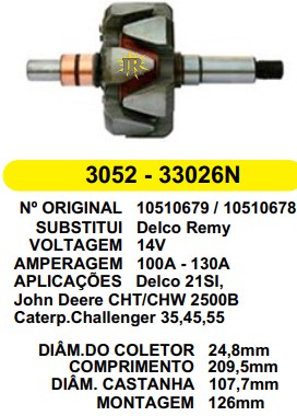 3052 ROTOR DELCO CHALLENGER 14V 100/130A C209.5 D107.7 S/V