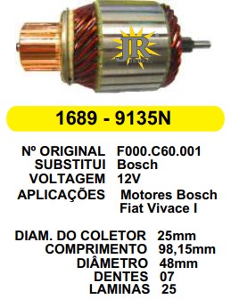 9135 IND. PART. BOSCH FIAT VIVACE/UP/GOL G6 (MASSA MAIOR) 12V C98.18 D48 7D 