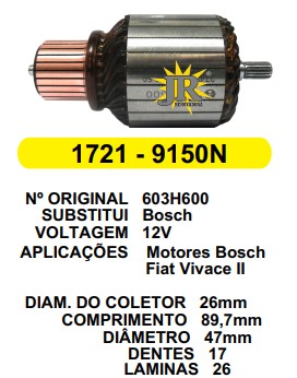 9150 IND. PART. BOSCH FIAT MOD VIVACE/COROLLA 2V C89.7 D47 17D JR