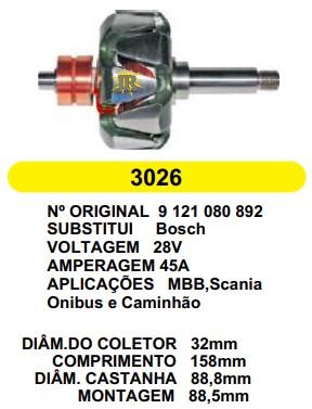3026 ROTOR BOSCH BUS 45A 28V C158 D88.8 S/V