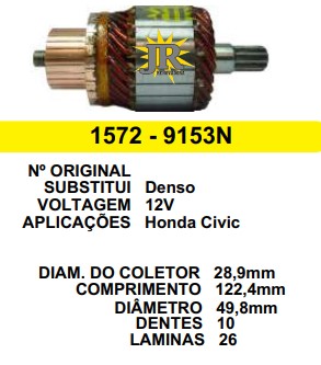 9153 IND. PART. DENSO HONDA CIVIC 12V C122.4 D49.8 10D JR