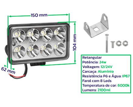 FAROL LED 24W 8 LED RETANGULAR TIGER BIVOLT (0802013)