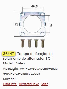 GB36447 TAMPA FIX. ROLAMENTO ALTERNADOR VALEO VW/RENAULT C/PARAFUSO