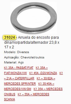 GB31024 ARRUELA DE ACO ENCOSTO ROTOR DINAMO/ALT/PART (C/20) 23.8X17X2 
