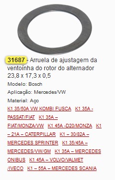 GB31687 ARRUELA DE ACO AJUST. ROTOR DO ALT. 35/50A (C/20) 23.8X17.3X0.5