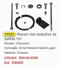 GB10502 REPARO VEDACOES PART.MITSUBISHI 12V. HYSTER/LOGAN (1PÇ)