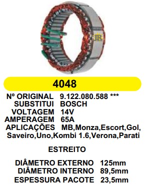 4048 EST. BOSCH E125 I89.5 65A 12V ESTREITO