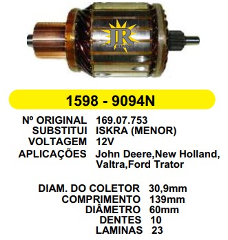 9094/807753 IND. PART. ISKRA C/R J.DEERE/VALTRA/N.HOLLAND C139 D60 10D 12V MENOR HS