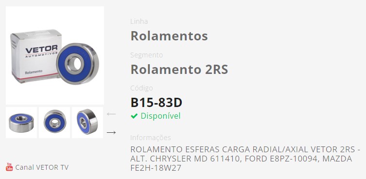 VTRB1583D ROLAMENTO ALTERNADOR CHRYSLER/FORD 47X15X18