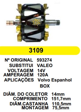 3109 ROTOR VALEO VOLVO ESPANHOL BOX C151.7 D110.5 C/V