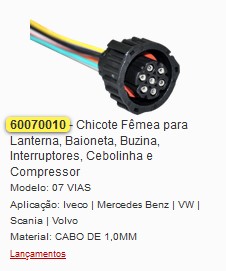 GB60070010 CHICOTE 7VIAS LANTERNA TRASEIRA SCANIA (CASAL)