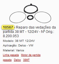 GB10567 REPARO VEDACOES DA PARTIDA 38MT 12/24V (1PÇ)
