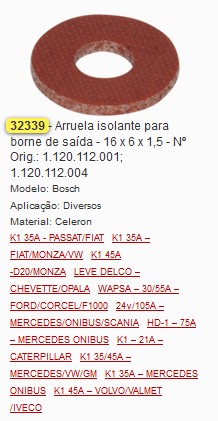 GB32339 ARRUELA FIBRA ISOLANTE P/BORNES DE SAIDA (C/50) 16X6X1.5 