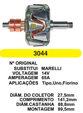 3044 ROTOR MARELLI TIPO/UNO/FIORINO 65A 14V C141.2 D88.8 S/V