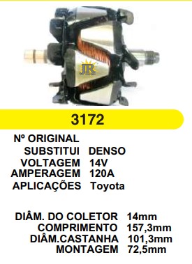 3172 ROTOR DENSO TOYOTA 120A 14V C157.3 D101.3 C/V
