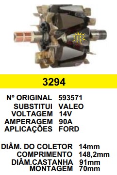 3294 ROTOR VALEO FORD/FIAT/RENAULTPEUGEOT C148.2 D91 12V 90A C/V
