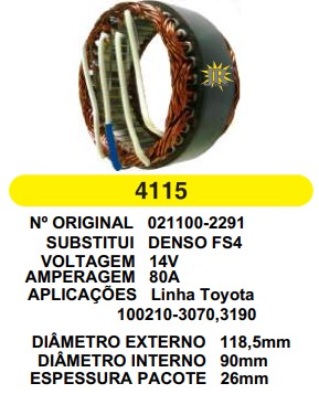 4115 EST. DENSO E118.5 I90 L26 TOYOTA COROLLA FS4 80A 12V 