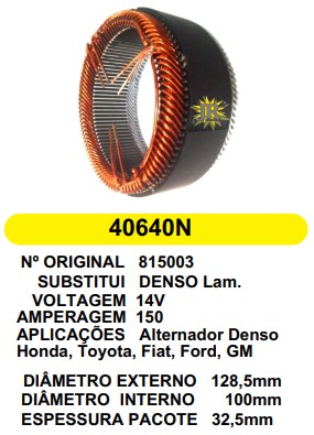 40640 EST. DENSO E128.5 I100 FREELANDER/GM/HONDA/TOYOTA 150A 12V
