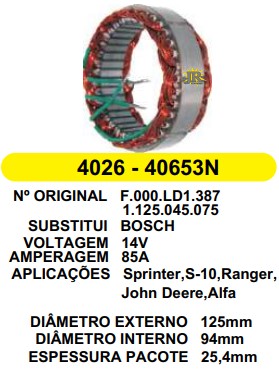 40653/4026 EST. BOSCH E125 I94 SPRINTER/S10/RANGER 94MM MAIOR 85A 12V