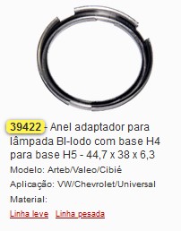 GB39422 ANEL ADAPTADOR DE LAMPADA H4 P/H5 (02PÇ)