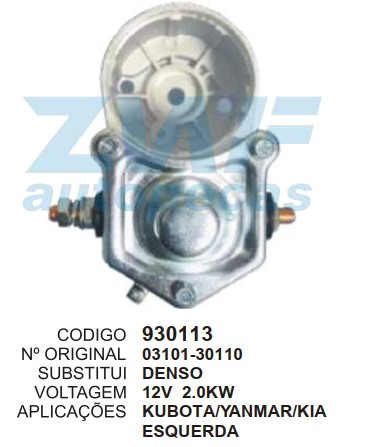 930113 MANCAL PARTIDA C/RELE DENSO KUBOTA/YANMAR/KIA 12V 2.0KW ESQ.