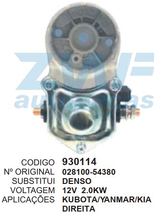 930114 MANCAL PARTIDA C/RELE DENSO KUBOTA/YANMAR/KIA 12V 2.0KW DIR.