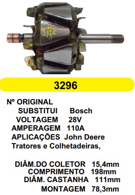 3296 ROTOR BOSCH J.DEERE/CATERPILLAR 150A 24V C198 D111 C/V