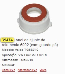 GB39474 ANEL AJUSTE ROL.6002 VALEO C/GUARDA PÓ (01PÇ)
