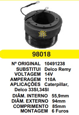 98018/98003 BOBINA DO ROTOR CAT 33/34 SI 110A 14V 6 FUROS