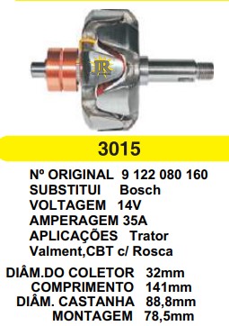 3015 ROTOR BOSCH VALMET 35A 14V C141 D88.8 S/V