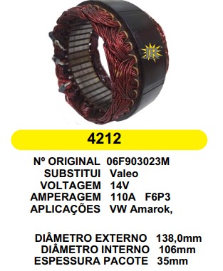 4212 EST. VALEO E138 I106 VW AMAROK 110A 12V