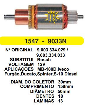 1547 IND. PART. BOSCH SPRINTER/MB180/BOSCH 12V C158 D50 18D 